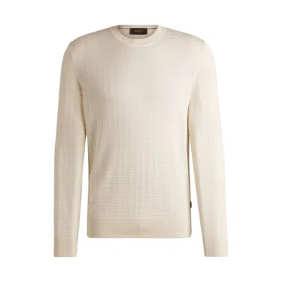 Hugo Boss Silk Sweater With Knitted Structure In Regular Fit In White