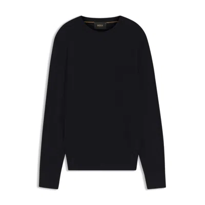 Hugo Boss Silk Sweater With Prince Of Wales Check Structure In Black