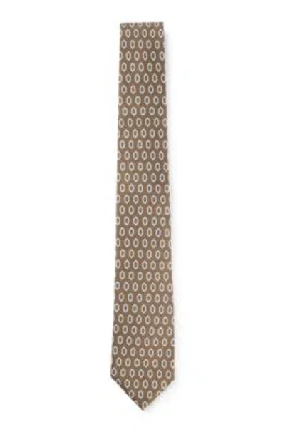 Hugo Boss Silk Tie With Digital Print In Brown