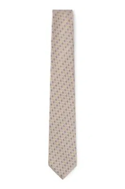 Hugo Boss Silk Tie With Jacquard Pattern In Beige
