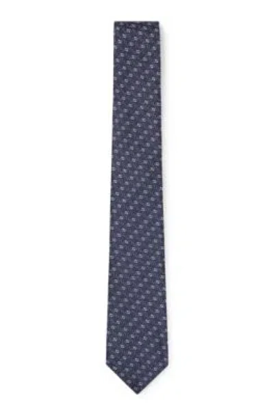 Hugo Boss Silk Tie With Jacquard Pattern In Dark Blue