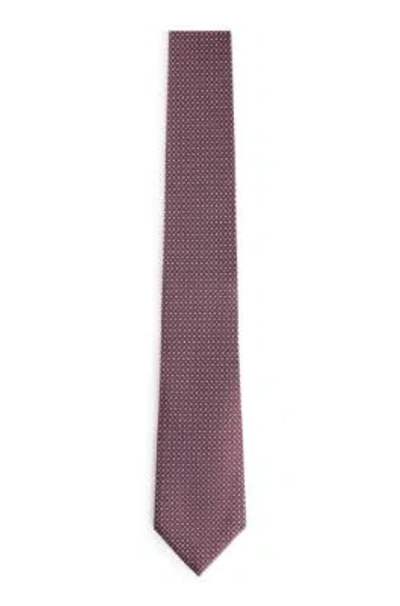 Hugo Boss Silk Tie With Jacquard Pattern In Dark Red