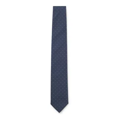 Hugo Boss Silk-blend Tie With Micro Pattern In Blue