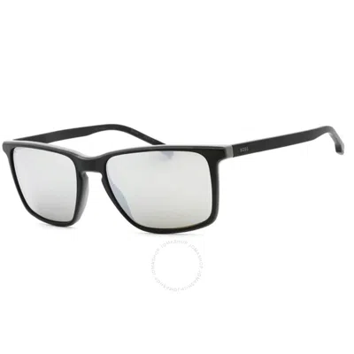 Hugo Boss Silver Mirror Rectangular Men's Sunglasses Boss 1556/o/s 0o6w/t4 57 In Black