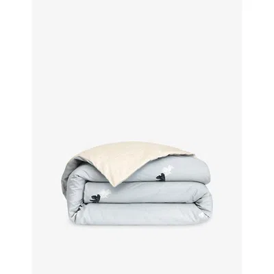 Hugo Boss Silver Moon Flowers Double Cotton Duvet Cover In Blue