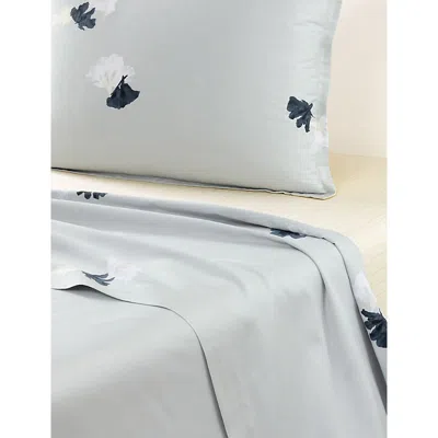 Hugo Boss Silver Moon Flowers Double Cotton-sateen Flat Sheet In Gray