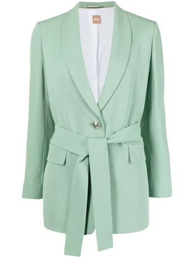 Hugo Boss Single-breasted Belted Blazer In Grün