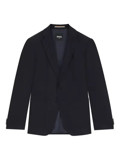 Hugo Boss Patterned Regular-fit Jacket In Virgin Wool In Blue