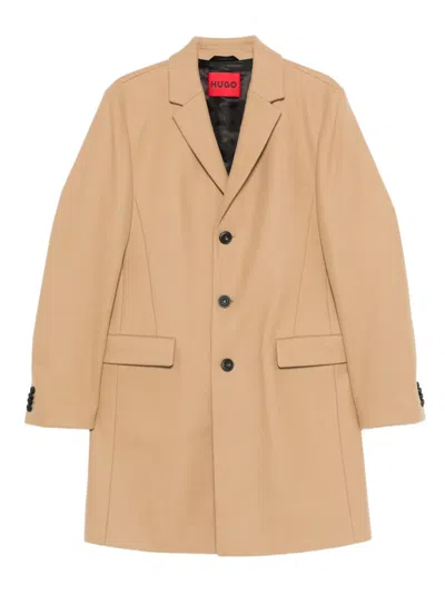 Hugo Boss Single-breasted Coat In Brown
