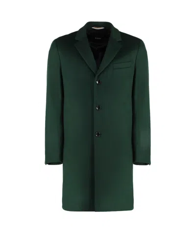 Hugo Boss Single-breasted Coat In Green