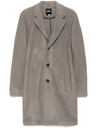 Hugo Boss Single-breasted Coat In Neutrals