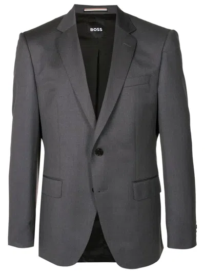 Hugo Boss Single-breasted Fitted Blazer In Grey