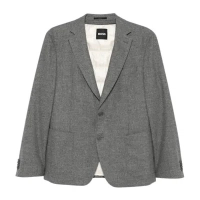 Hugo Boss Single Breasted Flannel Blazer In Silver Tone