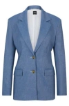 Hugo Boss Women's Single-breasted Jacket In Linen, Cotton And Stretch In Light Blue