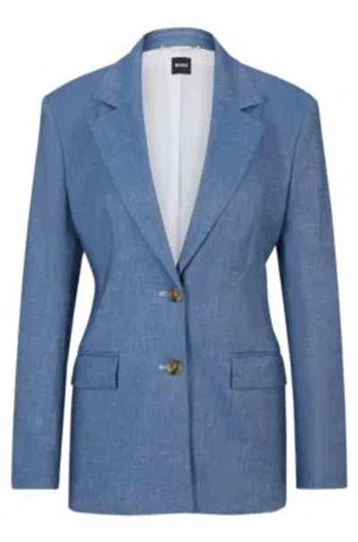 Hugo Boss Women's Single-breasted Jacket In Linen, Cotton And Stretch In Light Blue