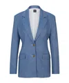 Hugo Boss Women's Single-breasted Jacket In Linen, Cotton And Stretch In Blue