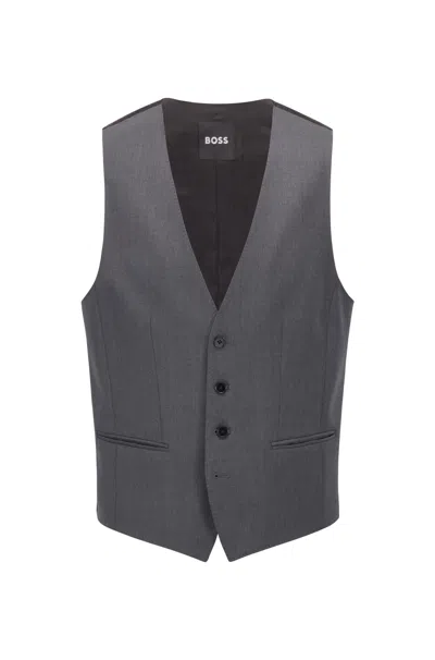 Hugo Boss Single Breasted Vest In Virgin Wool Serge In Black