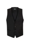 Hugo Boss Single-breasted Waistcoat In Virgin-wool Serge In Black