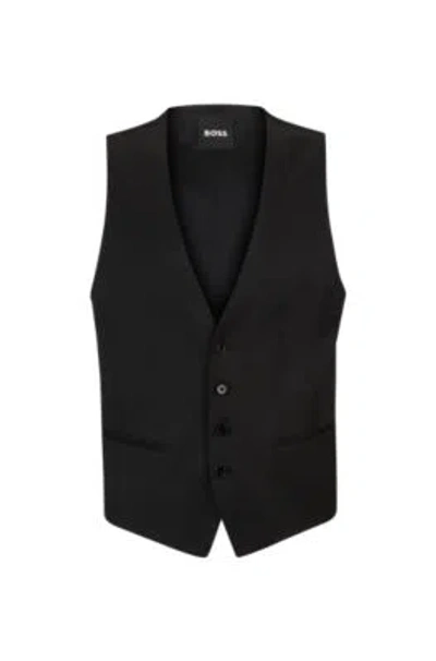 Hugo Boss Single-breasted Waistcoat In Virgin-wool Serge In Black