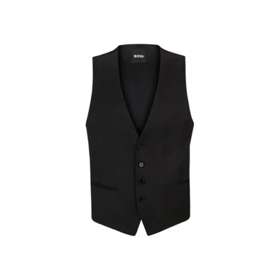 HUGO BOSS SINGLE-BREASTED WAISTCOAT IN VIRGIN-WOOL SERGE