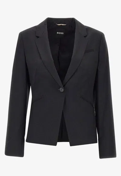 Hugo Boss Single-breasted Wool Blazer In Black