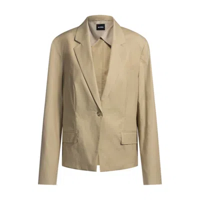 Hugo Boss Single-button Blazer In Airy Stretch Cotton In Nude