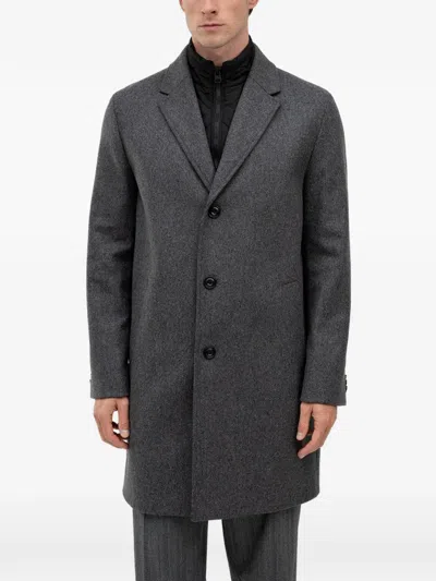Hugo Boss Single-breasted Notched-lapel Coat In Gray