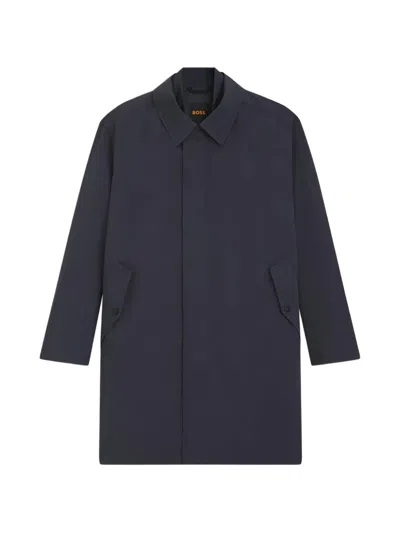 Hugo Boss Single-breasted Raincoat In Blue