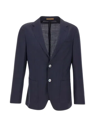 Hugo Boss Single-breasted Seersucker Blazer In Blue