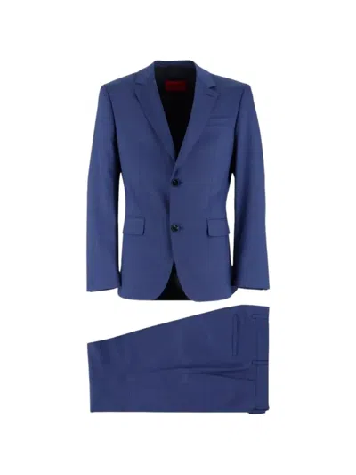 Hugo Boss Single Breasted Suit Notch Lapel Style In Blue