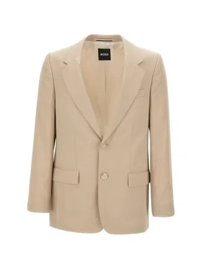 Hugo Boss Single-breasted Twill Blazer In Neutral