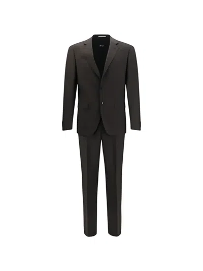 Hugo Boss Single-breasted Wool Suit In Brown