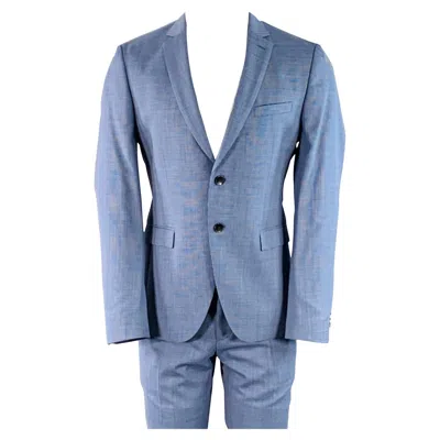 Pre-owned Hugo Boss Size 40 Blue Houndstooth Virgin Wool Single Breasted Notch Lapel Suit