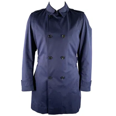 Pre-owned Hugo Boss Size 42 Navy Polyester Blend Double Breasted Trenchcoat In Blue