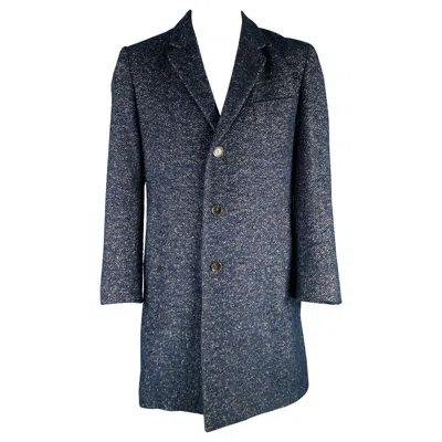 Pre-owned Hugo Boss Size 42 Navy Taupe Nailhead Virgin Wool Blend Coat In Blue