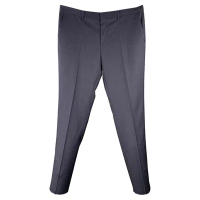 Pre-owned Hugo Boss Size 46 Navy Virgin Wool Blend Flat Front Dress Pants In Blue