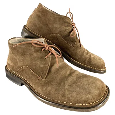 Pre-owned Hugo Boss Size 8.5 Tan Khaki Leather Square Toe Lace Up Shoes In Brown
