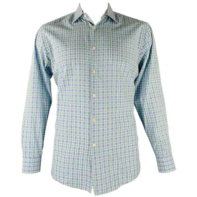 Pre-owned Hugo Boss Size L Blue White Green Checkered Long Sleeve Shirt