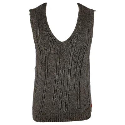 Pre-owned Hugo Boss Size L Grey Knit Wool Blend Pullover Vest In Gray