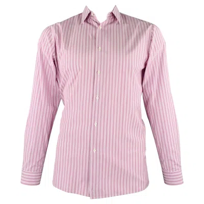 Pre-owned Hugo Boss Size L Purple White Stripe Cotton Long Sleeve Shirt