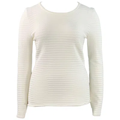Pre-owned Hugo Boss Size L White Viscose Blend Ribbed Long Sleeve Casual Top