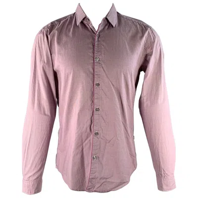 Pre-owned Hugo Boss Size M Pink Blue & White Houndstooth Cotton Long Sleeve Shirt