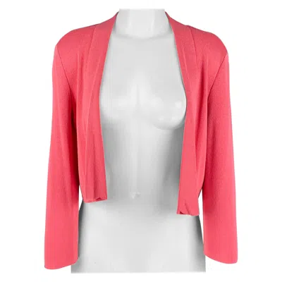 Pre-owned Hugo Boss Size M Pink Viscose Cotton Rib Knit Cropped Open Front Cardigan