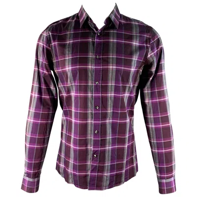 Pre-owned Hugo Boss Size M Purple Grey Plaid Cotton Long Sleeve Shirt