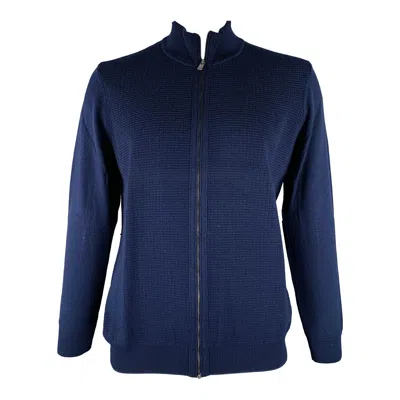 Pre-owned Hugo Boss Size Xl Navy Knit Wool Zip Up Cardigan In Blue