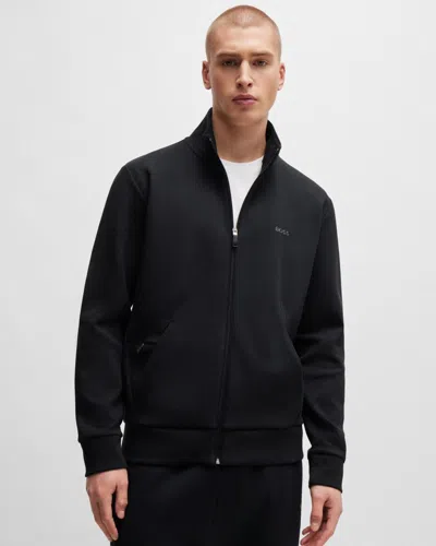 Hugo Boss Skaz Mens Stretch-cotton Full Zip Sweatshirt With Logo Print Nos In Black