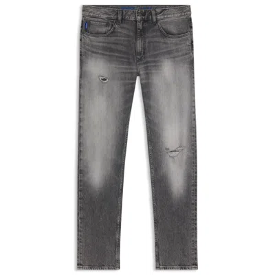 Hugo Boss Skinny-fit Jeans In Distressed Grey Stretch Denim In Gray