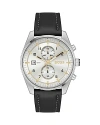 Hugo Boss Pilot-inspired Chronograph Watch With Black Leather Strap Men's Watches In Silver/black