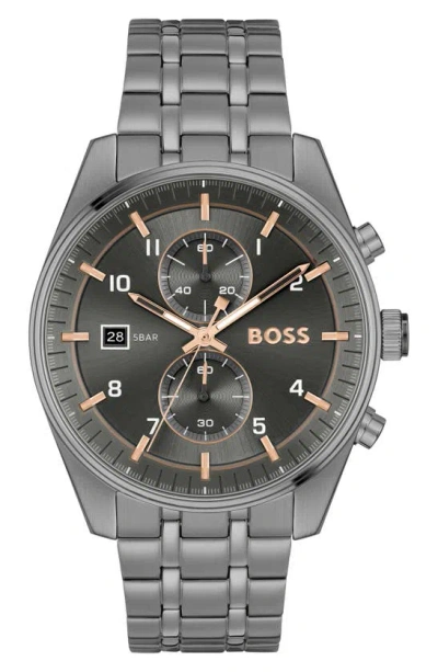Hugo Boss Boss Skytraveller Chronograph Bracelet Watch, 41mm In Gray