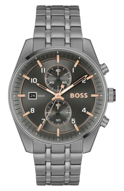 Hugo Boss Men's Skytraveller Quartz Fashion Chrono Ionic Plated Gray Steel Watch 44mm In Assorted-pre-pack